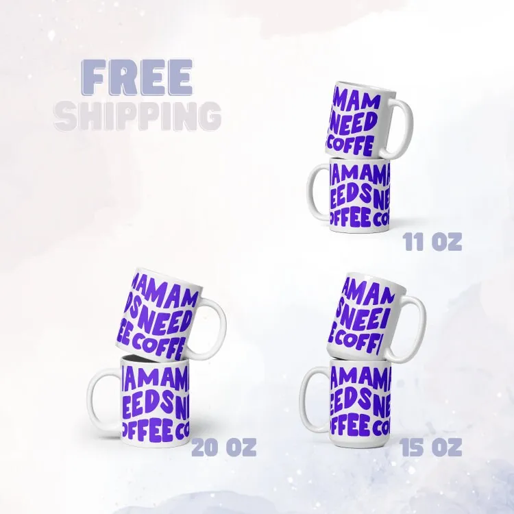 Mama Needs Coffee Mug in Purple Funky Lettering