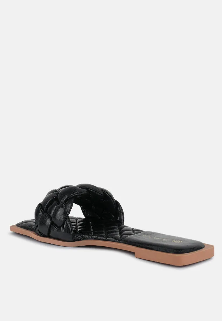 Marcue Patent Pu Quilted Slides In Woven Straps