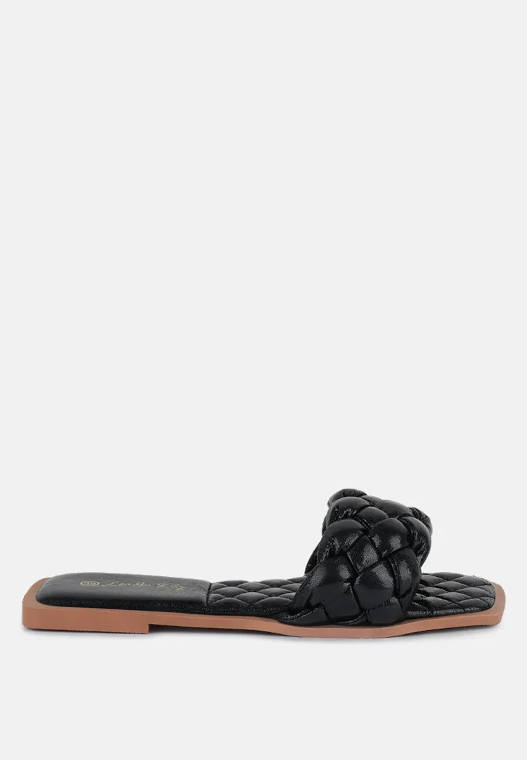 Marcue Patent Pu Quilted Slides In Woven Straps