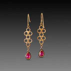 Open Filigree Earrings with Ruby Drops