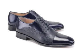 Pelle Deerskin & Polished Calfskin Lace-Up Oxford Navy