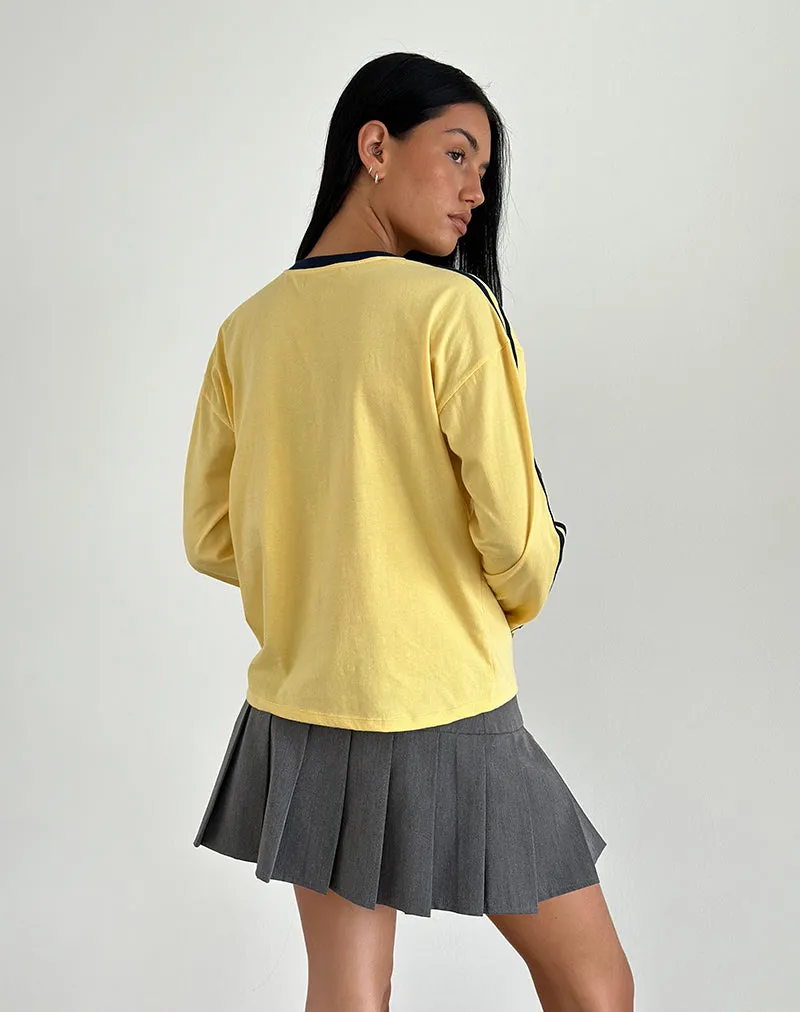 Prata Long Sleeve Top in Lemonade with Navy Binding