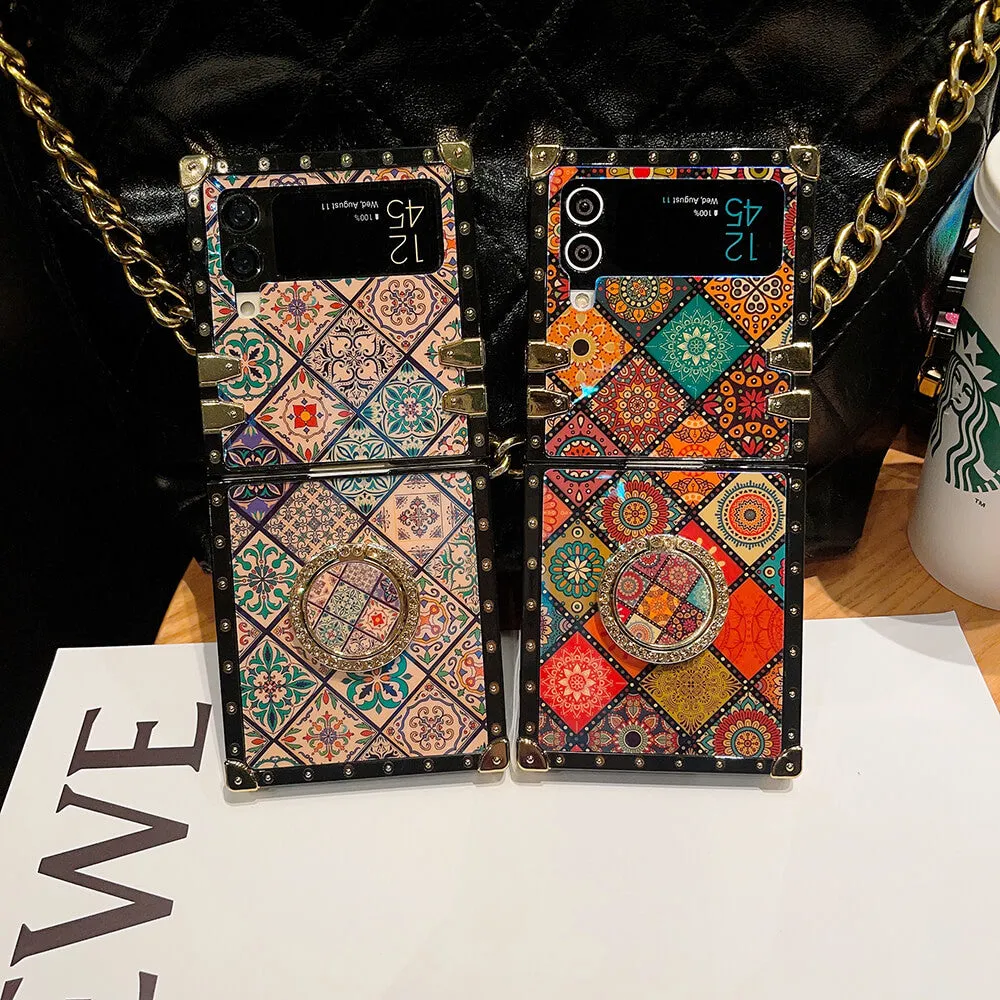 Retro Boho Style Ring Case With Lanyard for Samsung Galaxy Z Flip 3/4/5/6