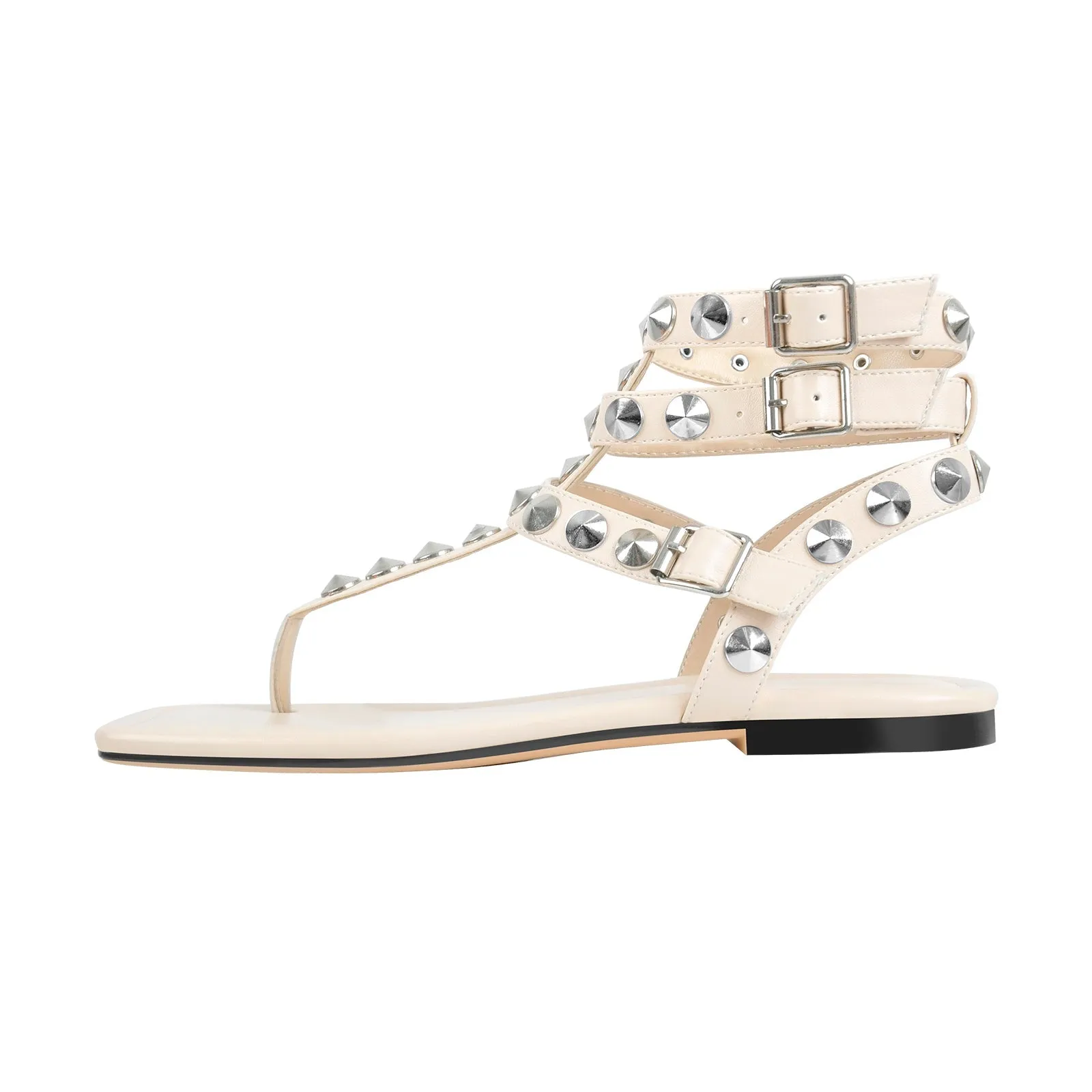 Rivet T-Strap Sandals Flip Flops Thong Flats