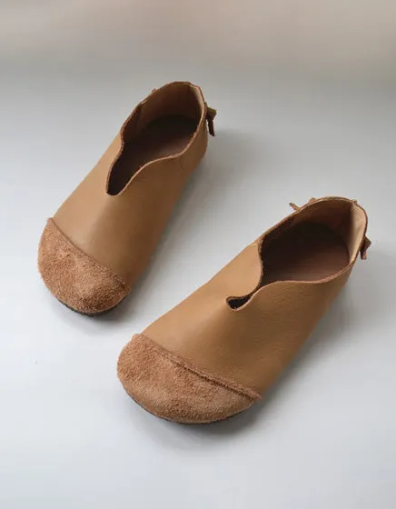 Round Toe Comfortable Soft Leather Flat Shoes 35-41