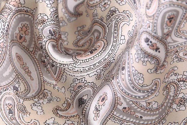 Small Square Silk Satin Scarf Silver Theme Paisley Pattern XFJ202