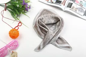 Small Square Silk Satin Scarf Silver Theme Paisley Pattern XFJ202