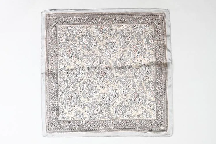 Small Square Silk Satin Scarf Silver Theme Paisley Pattern XFJ202