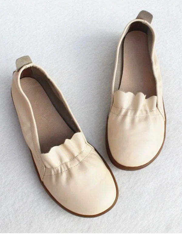 Spring Leather Flats Handmade Walking Shoes 35-41