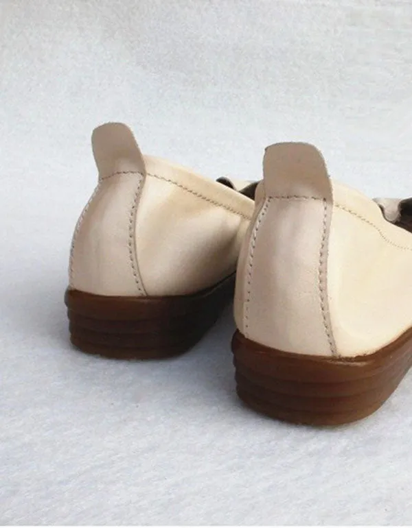 Spring Leather Flats Handmade Walking Shoes 35-41