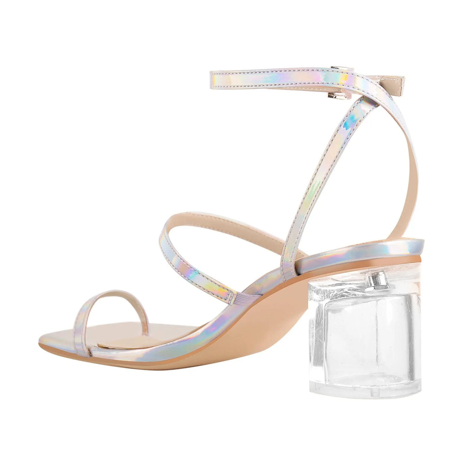 Square Toe Colorful Clear Chunky Heels Sandals