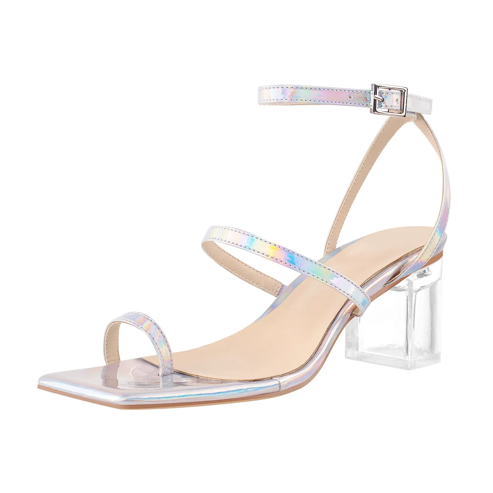 Square Toe Colorful Clear Chunky Heels Sandals