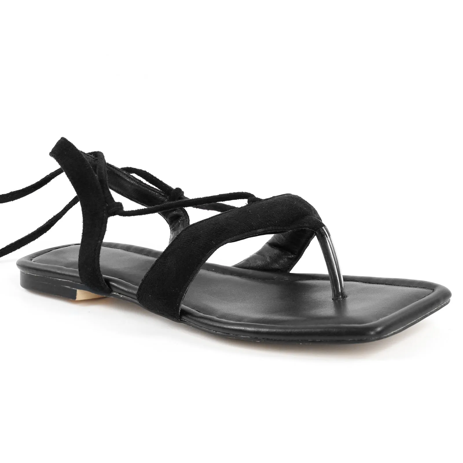 Square Toe Flip-Flops Lace-up Strap Flats