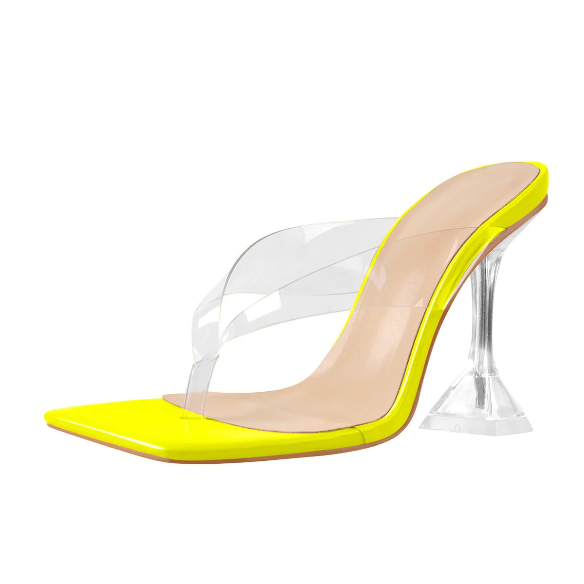 Square Toe Transparent Tapered High Heel Sandals