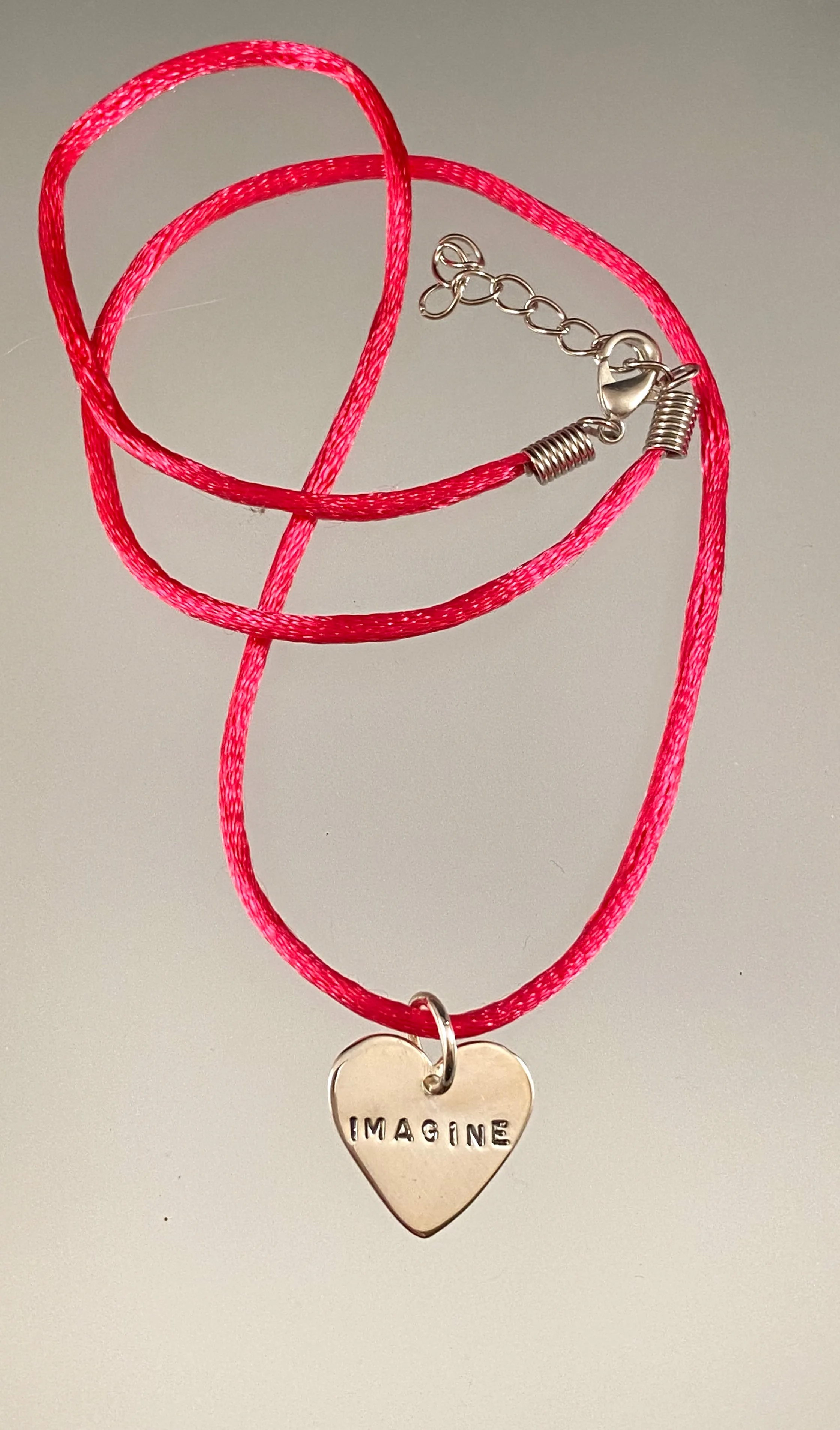 Sterling 'Imagine' Heart on Pink Satin Cord