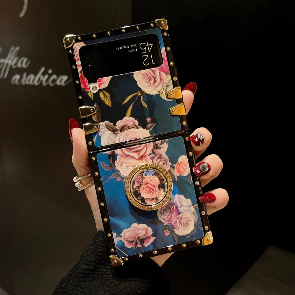 Stylish French Style Flower Ring Phone Case for Samsung Galaxy Z Flip 3/4/5/6