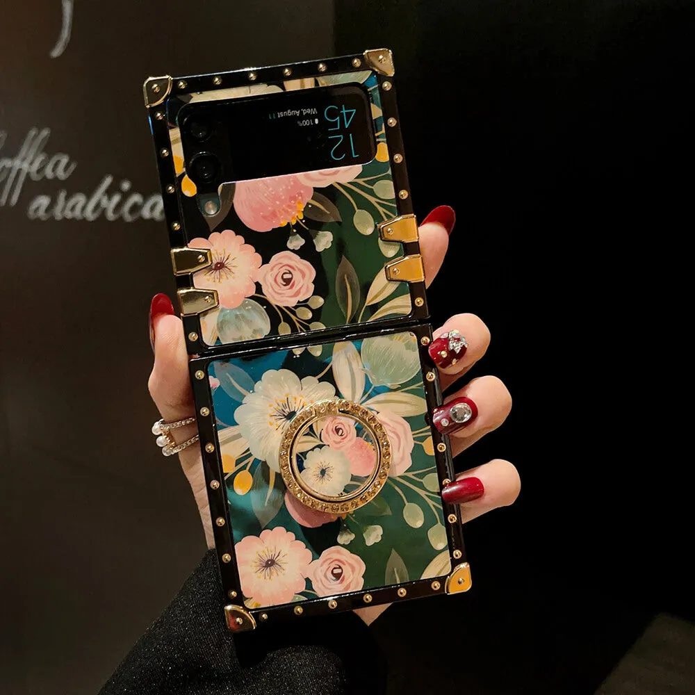 Stylish French Style Flower Ring Phone Case for Samsung Galaxy Z Flip 3/4/5/6