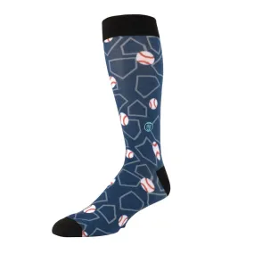 The Glenn - Extra Cushioned - Blue Baseball Theme Dress Socks