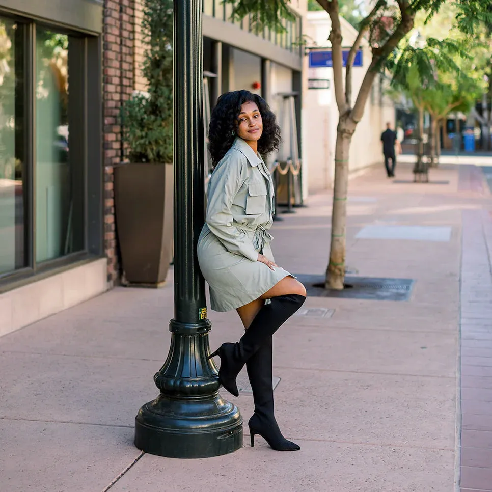 The Knee High Boot Coal Knit   Block Heel Kit 3 Coal