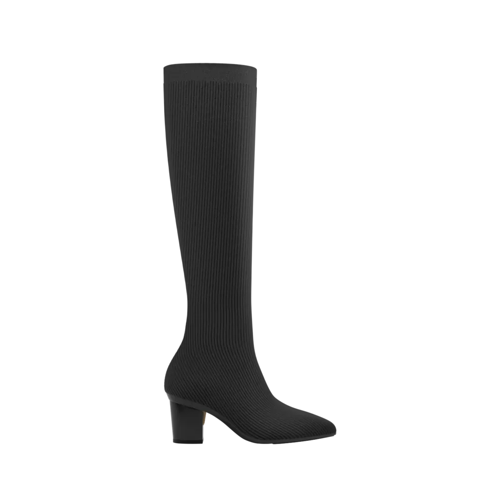 The Knee High Boot Coal Knit   Block Heel Kit 3 Coal