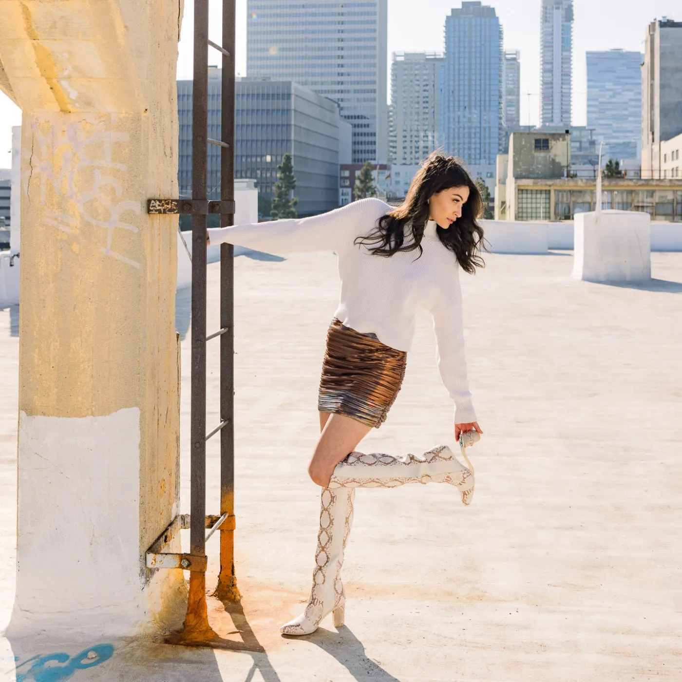 The Knee High Boot - Ivory Snakeskin 3 Stiletto