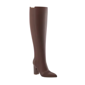 The Knee High Boot Walnut Leather   Block Heel Kit 4 Walnut