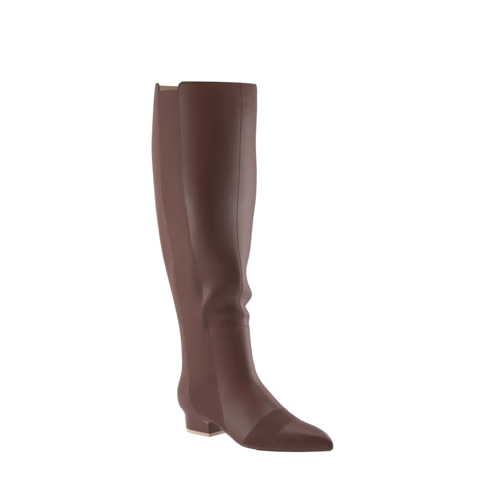 The Knee High Boot Walnut Leather   Block Heel Kit 4 Walnut