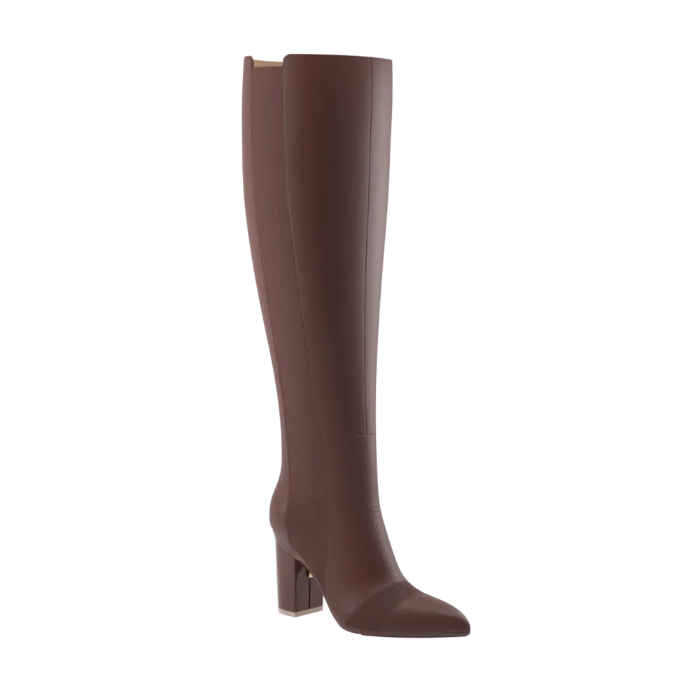 The Knee High Boot Walnut Leather   Block Heel Kit 4 Walnut