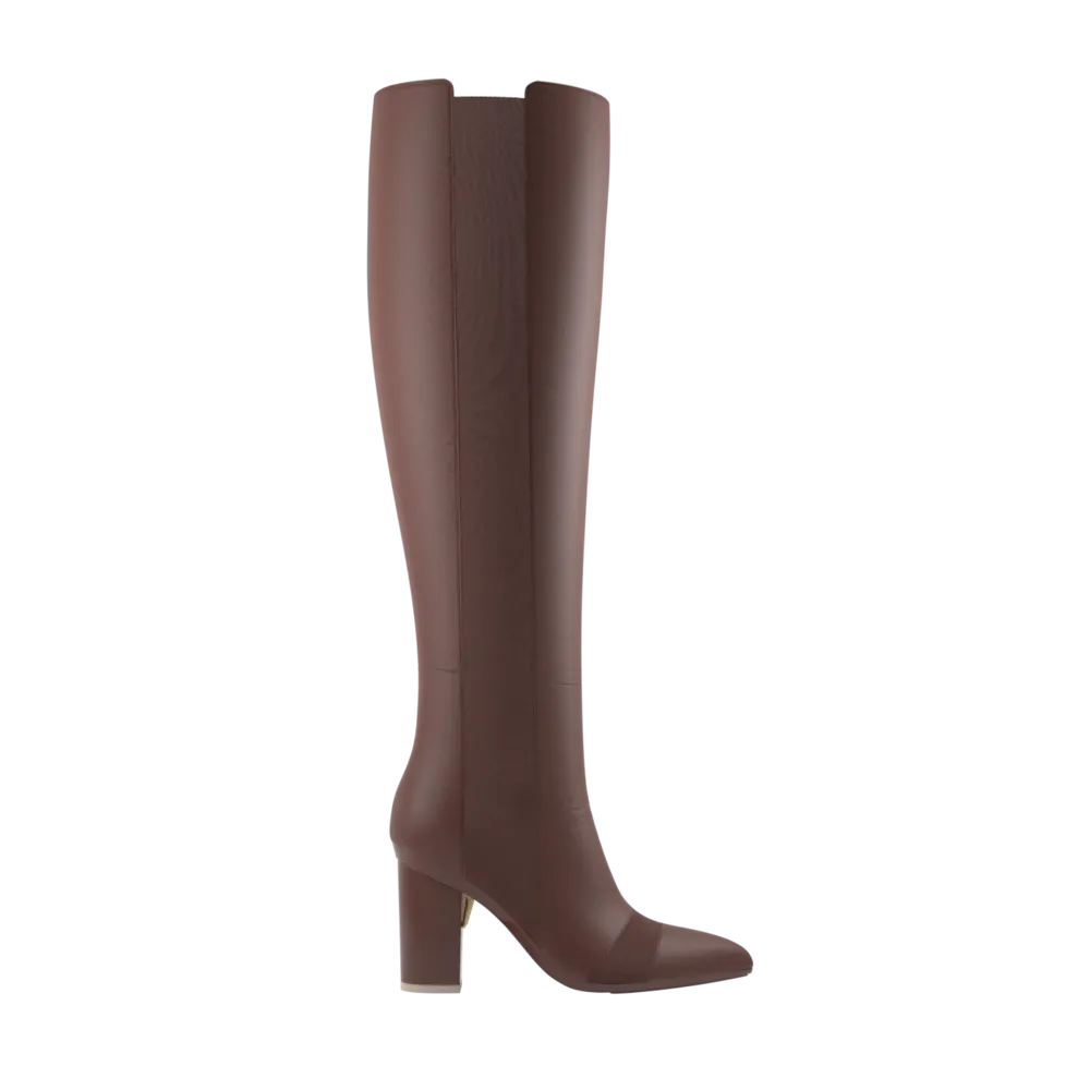 The Knee High Boot Walnut Leather   Block Heel Kit 4 Walnut