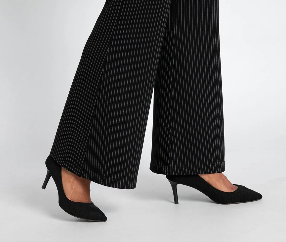 Wide-Leg Two-Pocket Dress Pant Yoga Pants (Black Pinstripe)