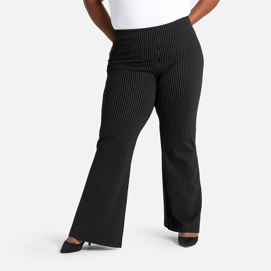 Wide-Leg Two-Pocket Dress Pant Yoga Pants (Black Pinstripe)