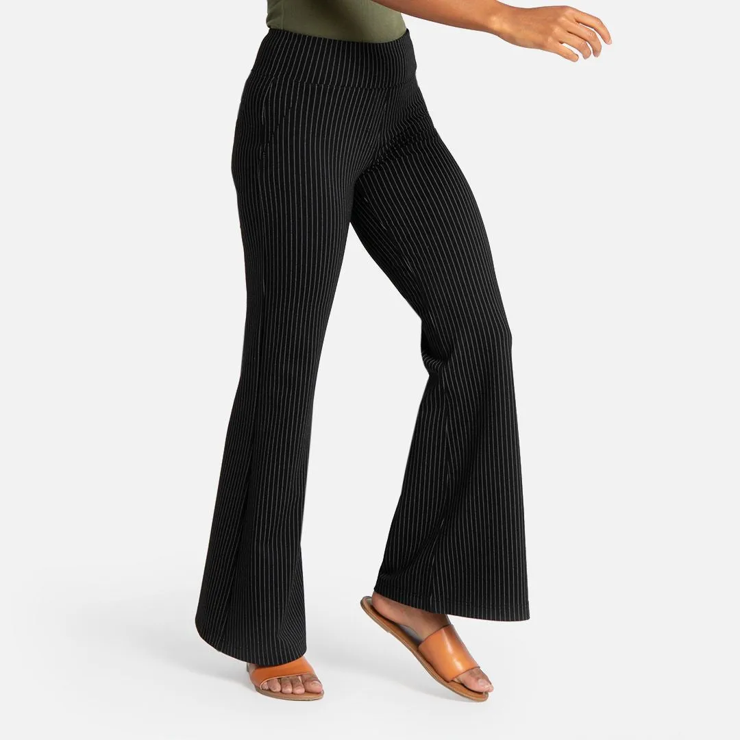 Wide-Leg Two-Pocket Dress Pant Yoga Pants (Black Pinstripe)