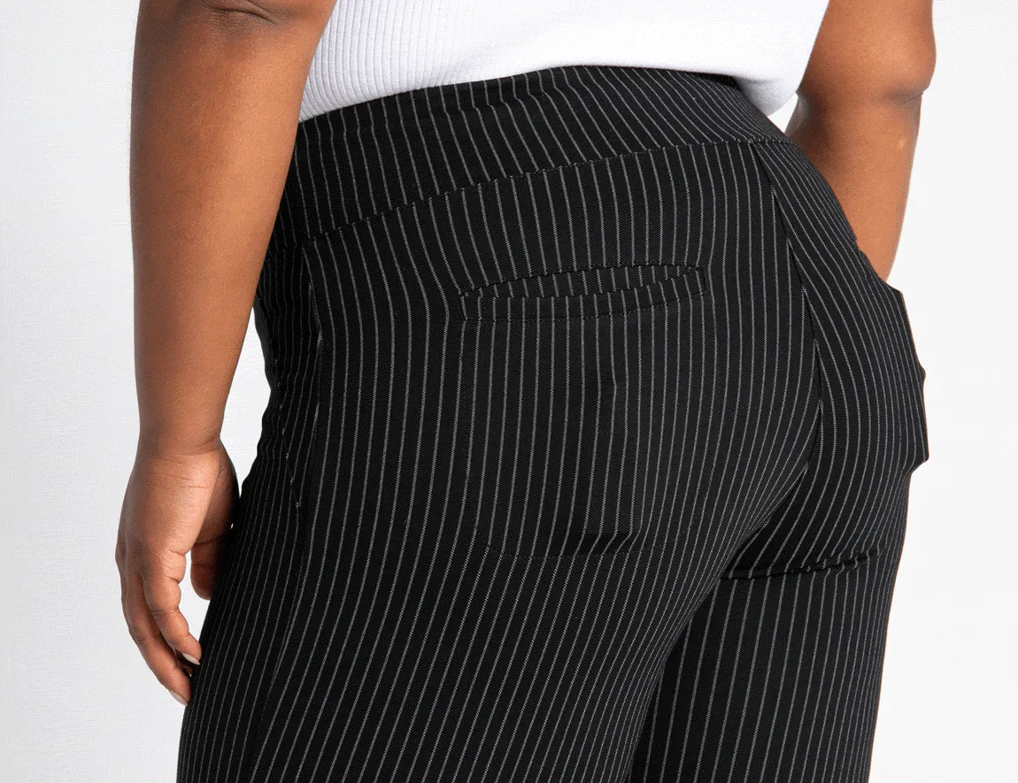 Wide-Leg Two-Pocket Dress Pant Yoga Pants (Black Pinstripe)