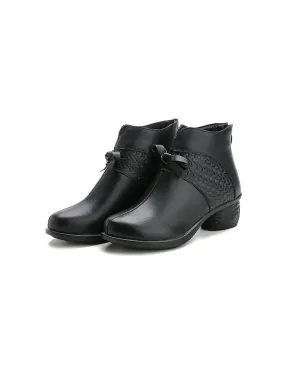 Winter Retro Leather Short Black Boots for Mom