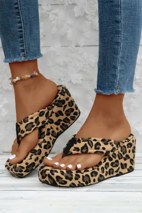 Women Shoes Leopard Platform Wedge Flip Flops