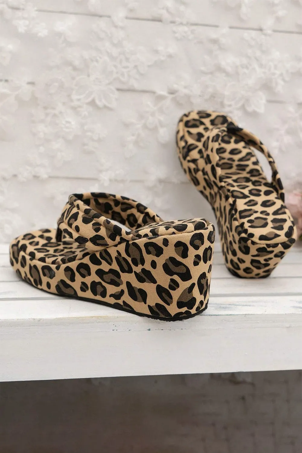 Women Shoes Leopard Platform Wedge Flip Flops