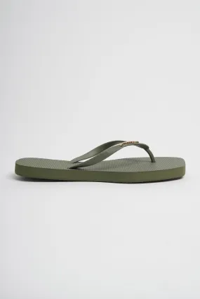 Women's Square Flip Flops with Metal Branding