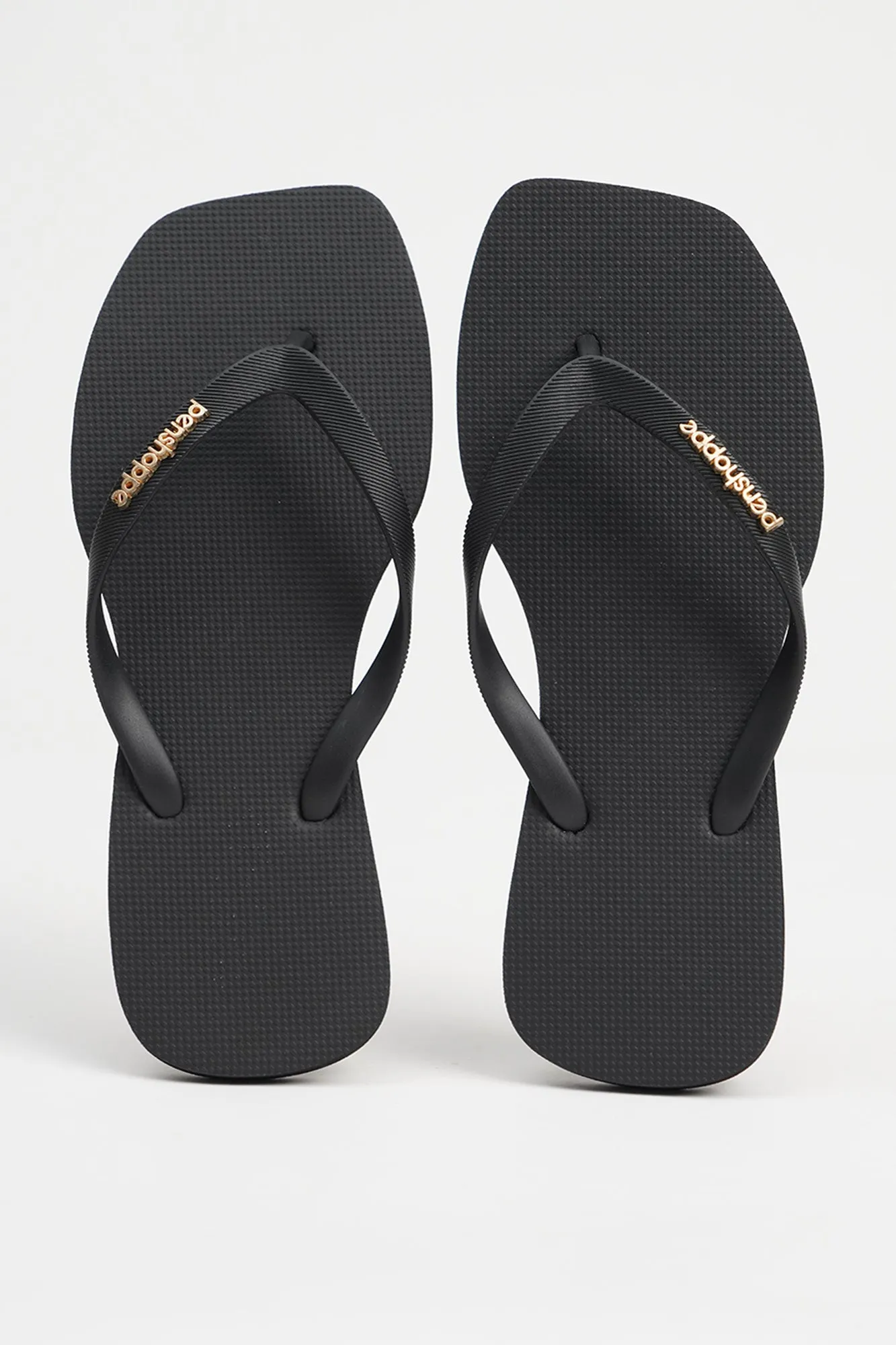 Women's Square Flip Flops with Metal Branding