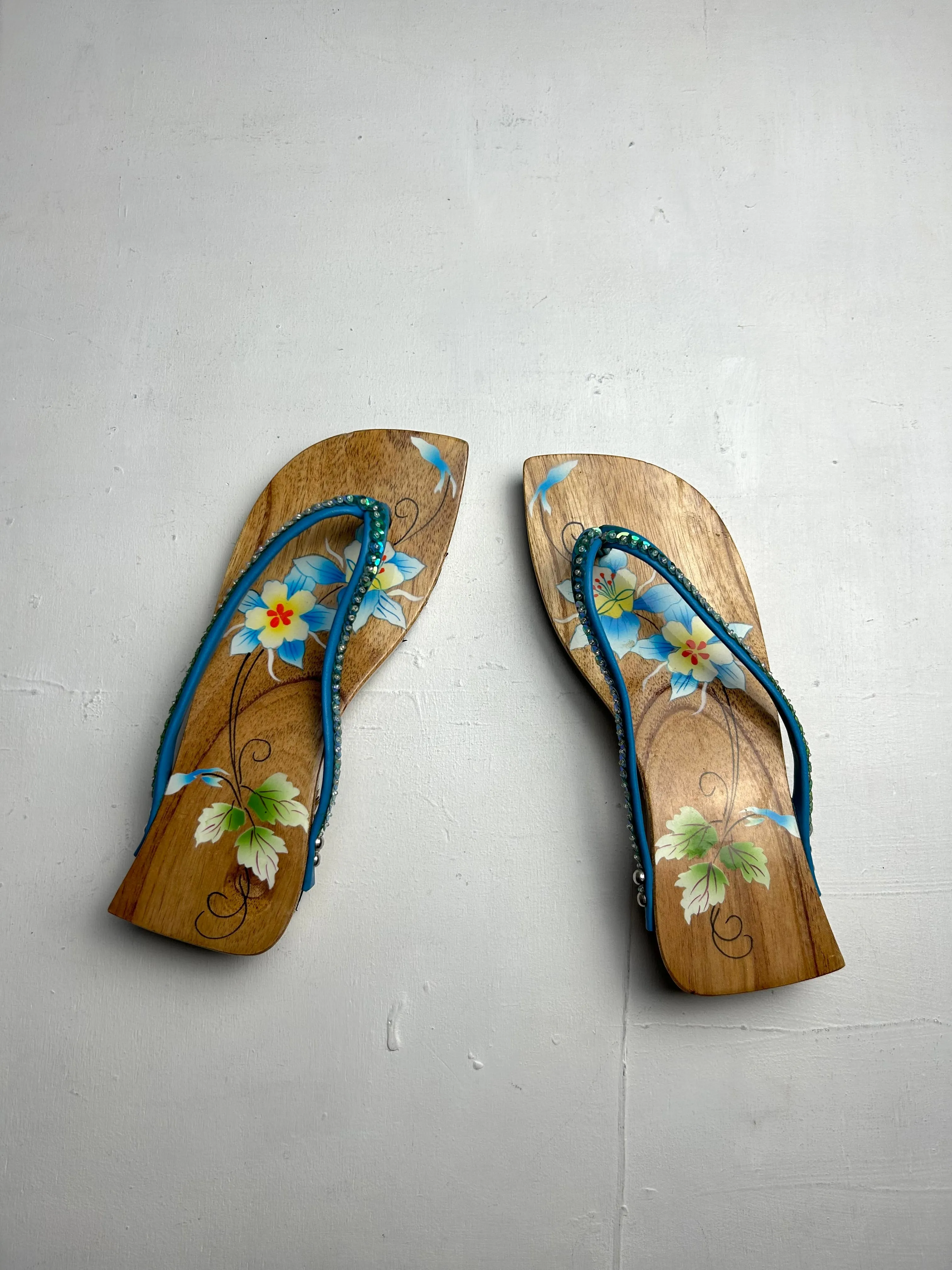 Wood platform flip flop strass shoes (36)