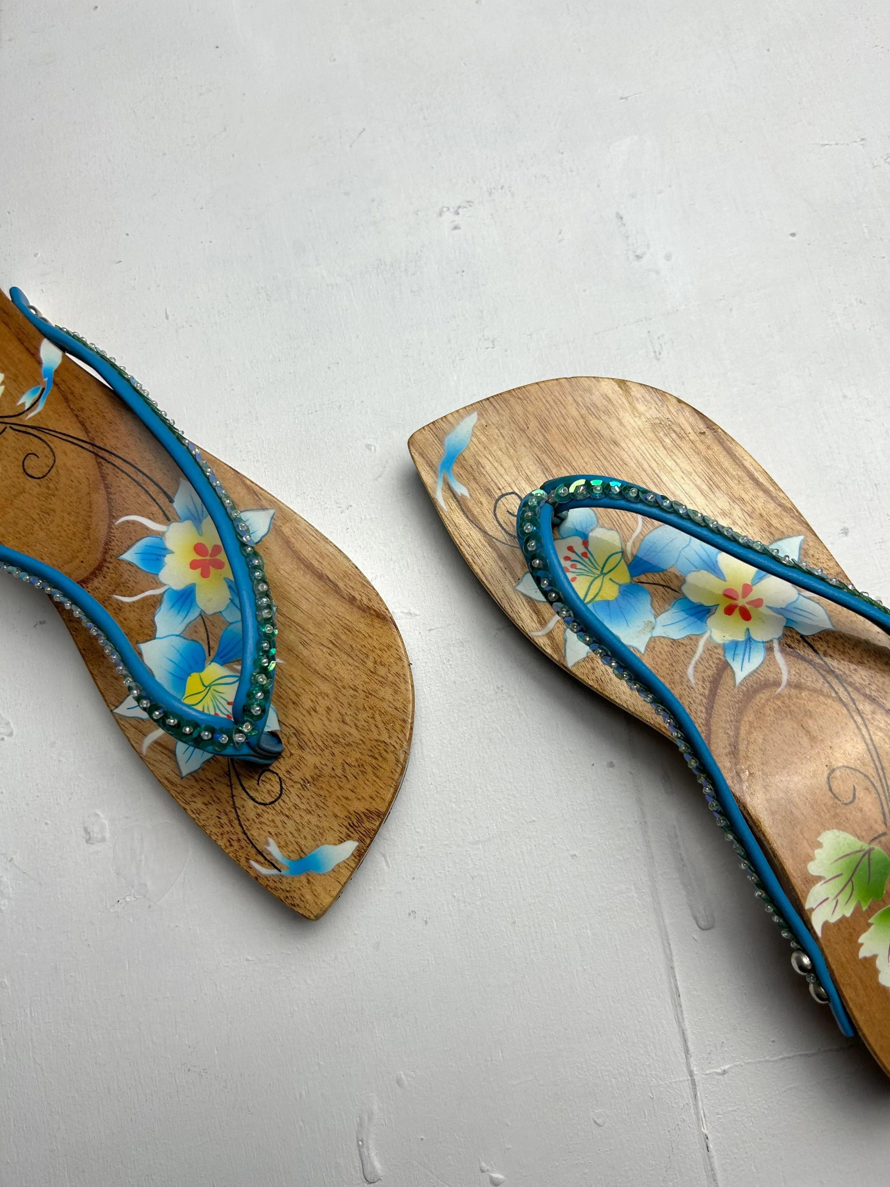 Wood platform flip flop strass shoes (36)