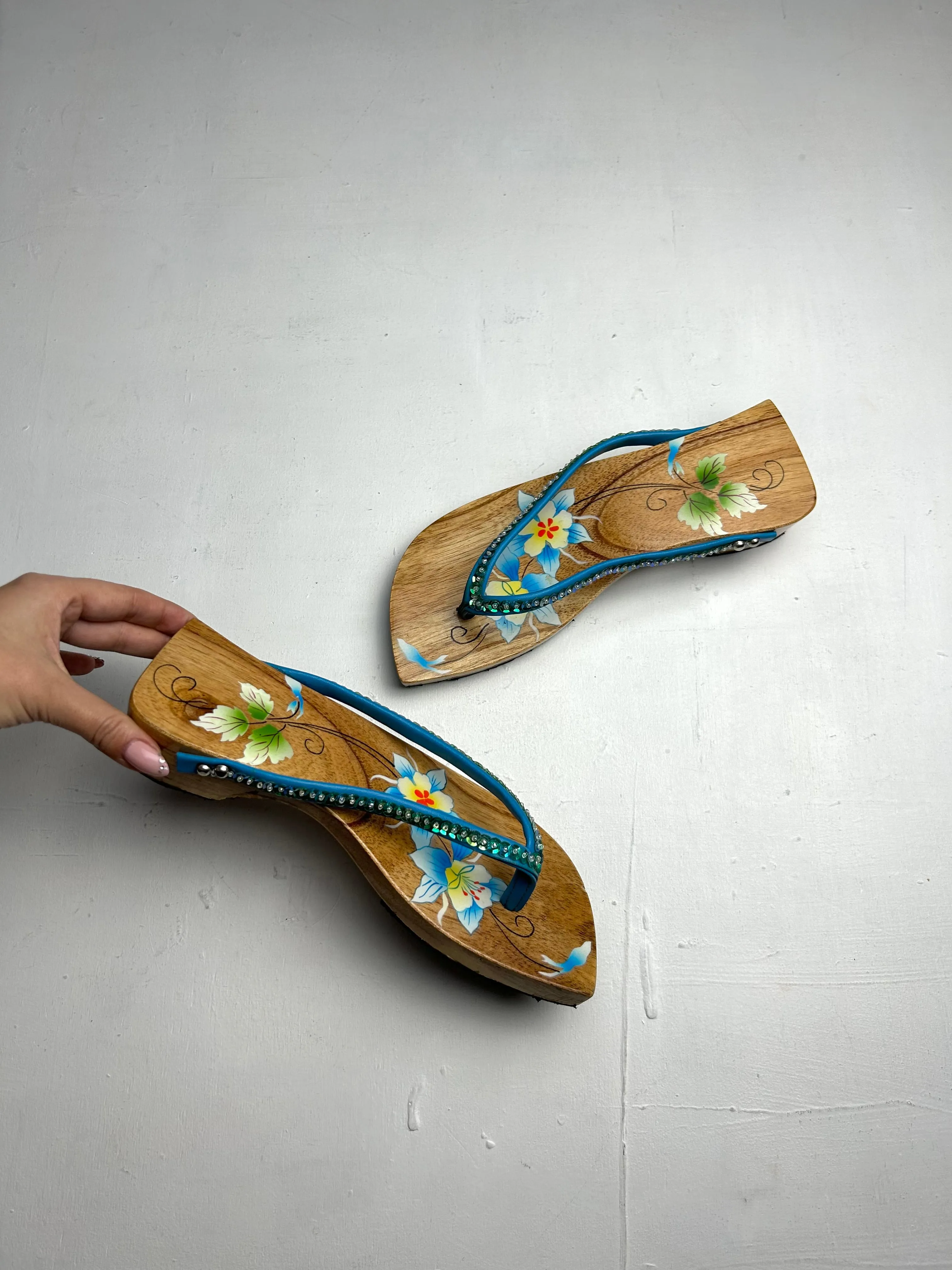 Wood platform flip flop strass shoes (36)